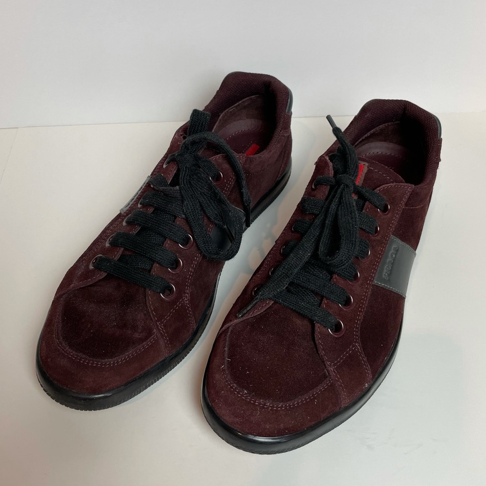 Prada Burgundy Suede Sneakers with Black Leather